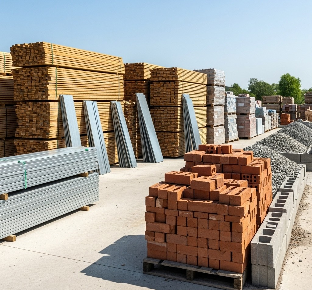 Materiales de construcción apilados